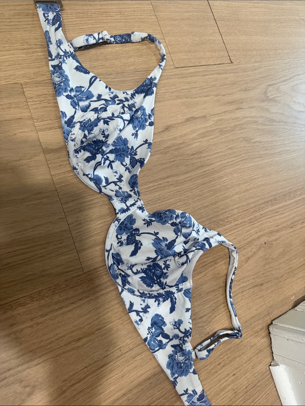 White & Blue Floral Underwire Bikini Top